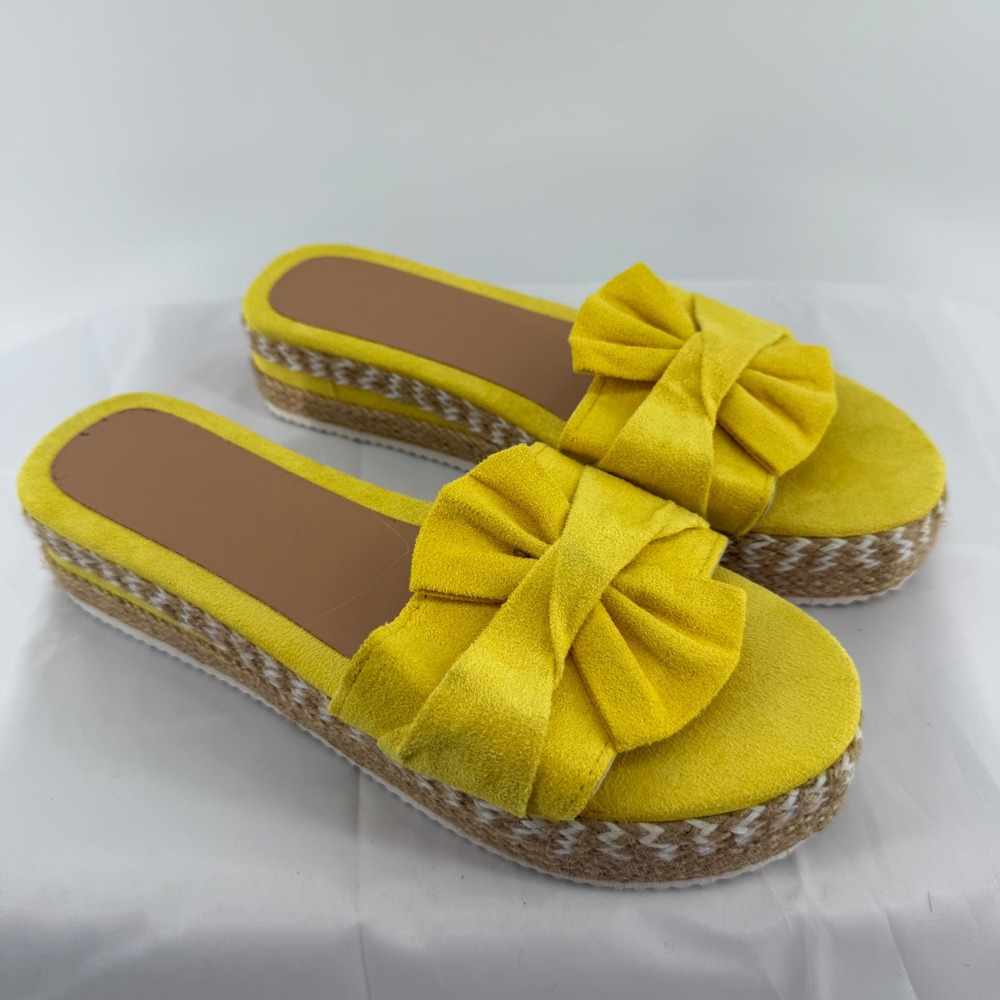 Yellow Espadrille‎ Platform Sandals Bow Slides Women Shoes Size 40